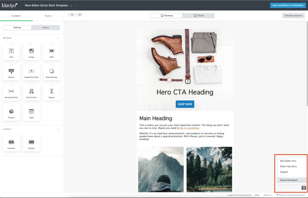 Building an ecommerce email in Klaviyo's interface